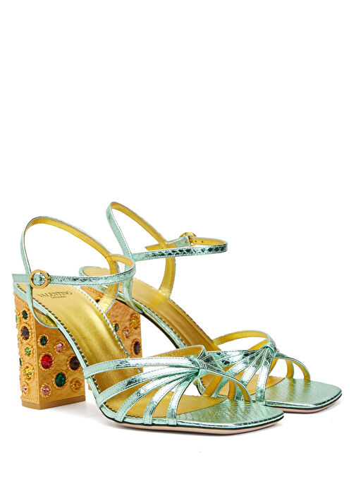 Su Yeşili Kadın Deri Sandalet - Görsel 3