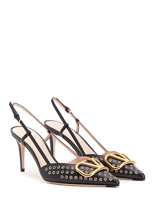 Sling Siyah Deri Topuklu Ayakkabı - Görsel 3