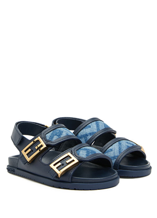 Mavi Logolu Çocuk Deri Sandalet - Görsel 3