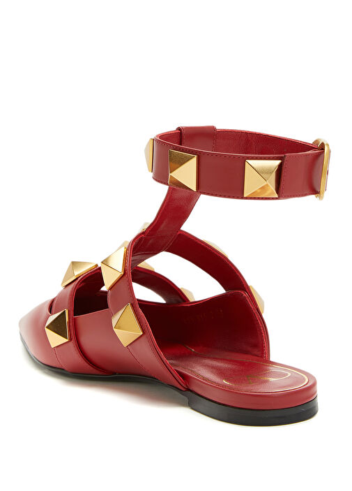 Kırmızı Troklu Kadın Deri Sandalet - Görsel 4
