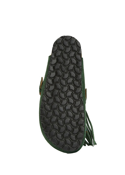 Koyu Yeşil Püskül Detaylı Kadın Süet Terlik - Görsel 6