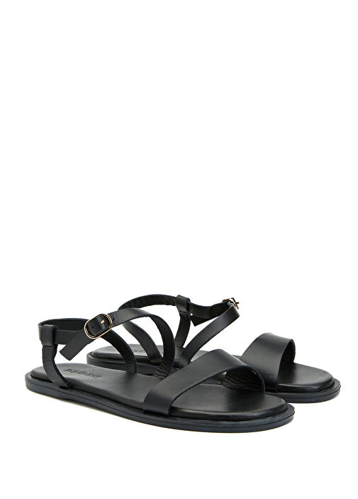 Siyah Kadın Deri Sandalet - Görsel 3