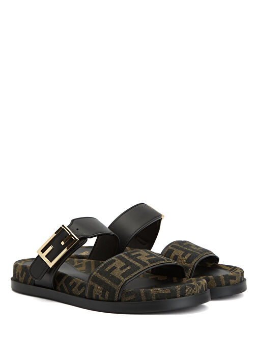 Kahverengi Logo Jakarlı Kadın Deri Terlik - Görsel 3