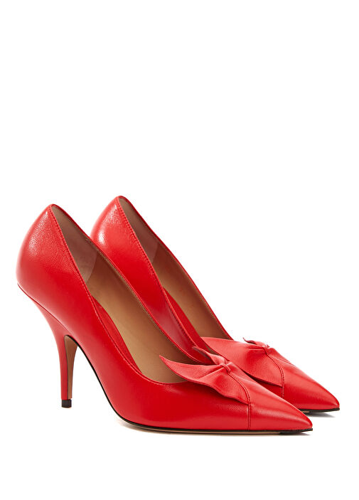 Gwen Kırmızı Fiyonklu Deri Stiletto - Görsel 3