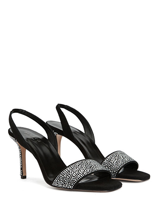 Siyah Taşlı Deri Topuklu Ayakkabı - Görsel 3