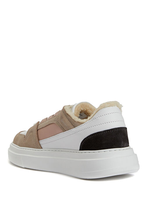 Beyaz Bej Kadın Deri Sneaker - Görsel 4