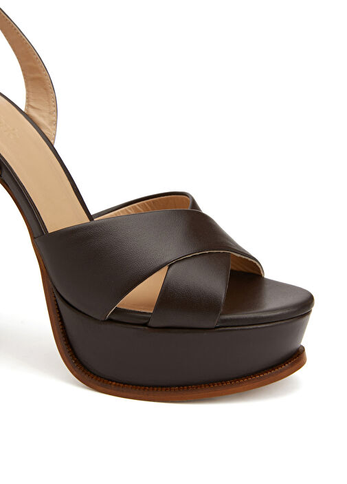 Kahverengi Kadın Deri Sandalet - Görsel 7