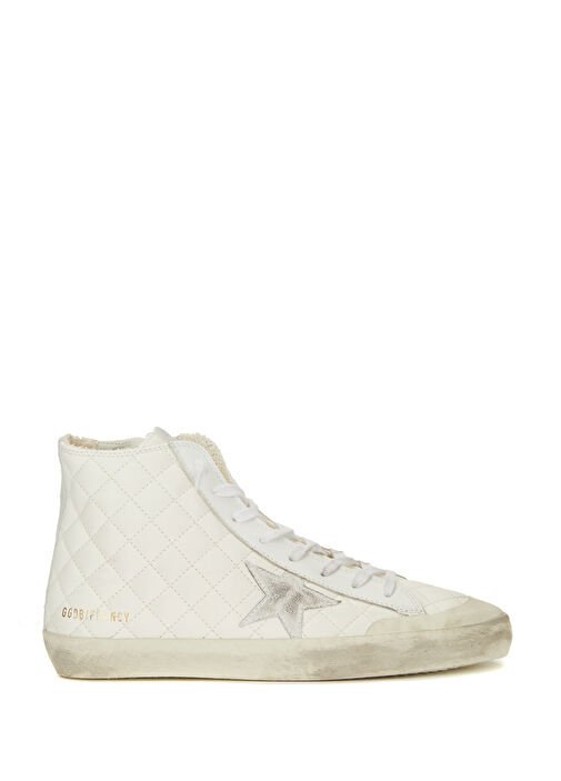 Beyaz Kapitoneli Logolu Kadın Deri Sneaker - Görsel 2