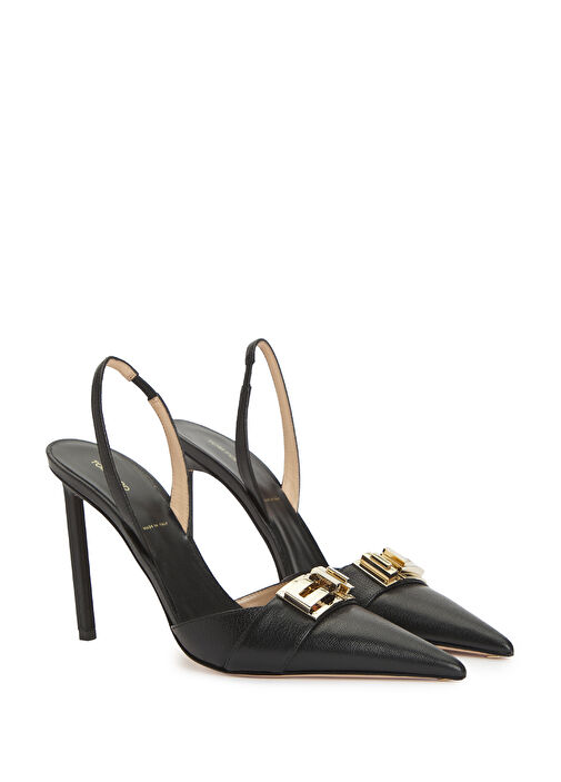 Siyah Deri Topuklu Ayakkabı - Görsel 3