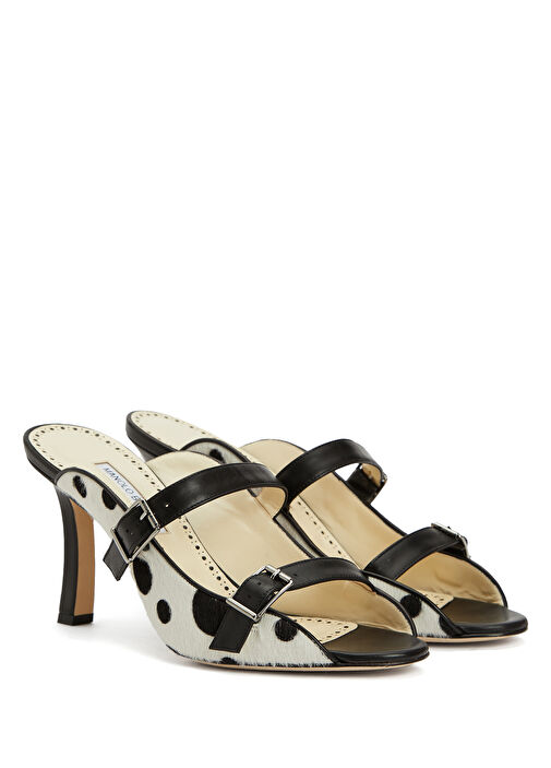 Siyah Beyaz Kadın Deri Terlik - Görsel 3