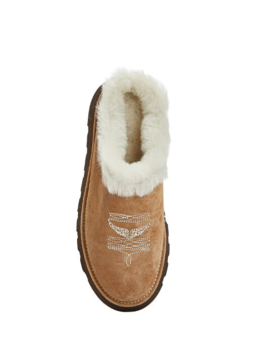 Taba Shearling Detaylı Kadın Deri Terlik - Görsel 5