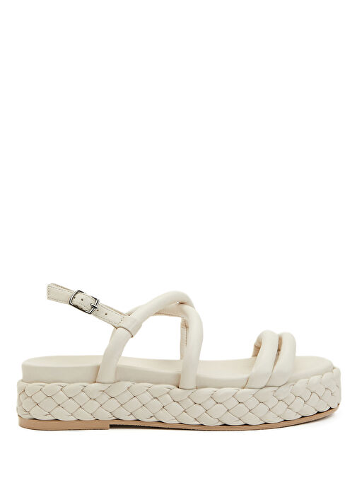 Kırık Beyaz Kadın Deri Sandalet - Görsel 2