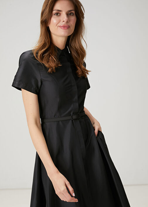 Beymen Club - Black Belted Midi Taffeta Shirt Dress