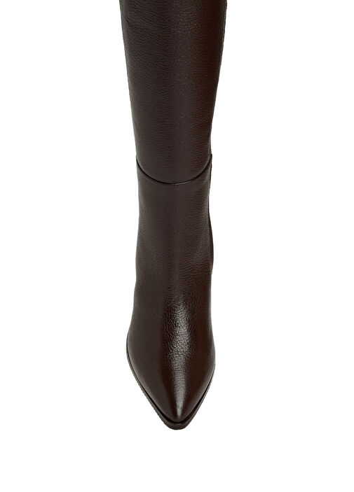 Koyu Kahverengi Kadın Deri Flotter Çizme - Görsel 5