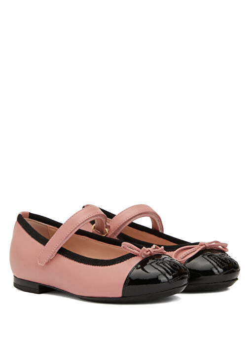 Pembe Siyah Kız Çocuk Deri Babet - Görsel 3