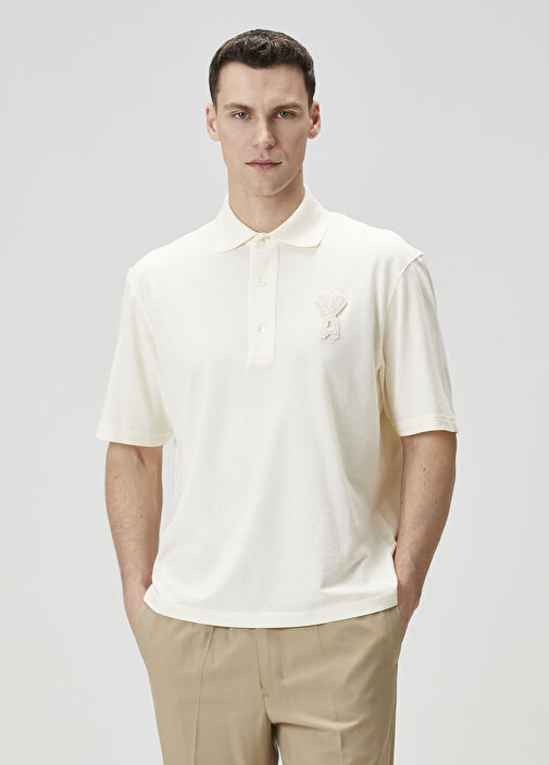 ami② Ami Paris Beyaz Erkek Boxy Fit Beyaz Polo Yaka T-shirt 1935432