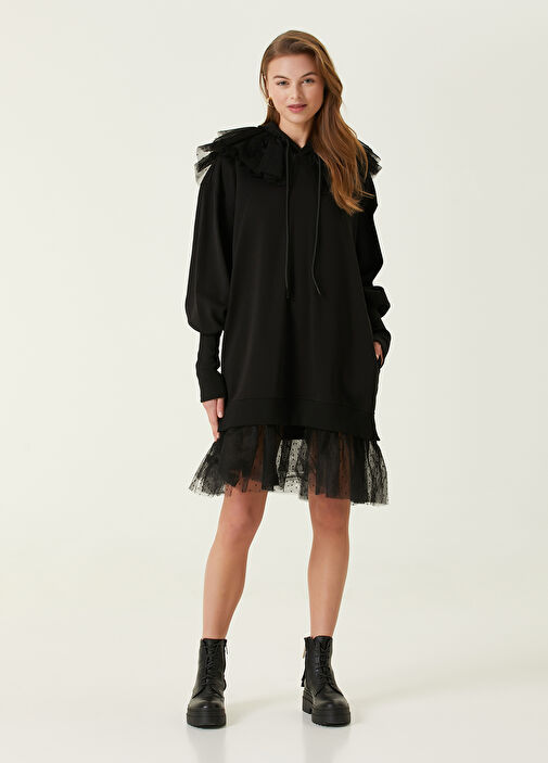 Red Valentino - Black Hooded Tulle Garnish Mini Dress