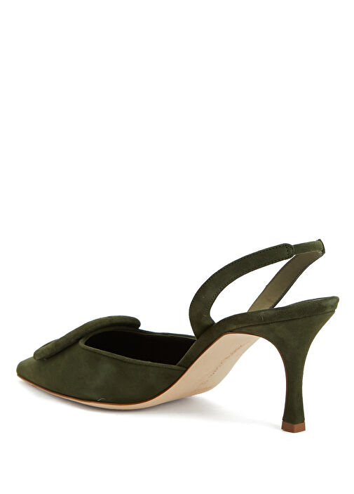 Haki Deri Topuklu Ayakkabı - Görsel 4