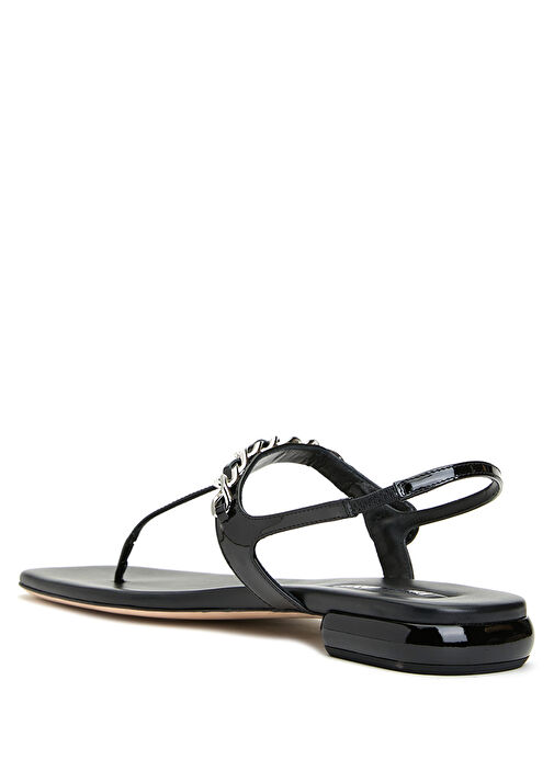 Siyah Zincir Detaylı Kadın Deri Sandalet - Görsel 4