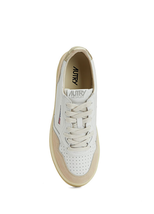Bej Beyaz Kadın Deri Sneaker - Görsel 5