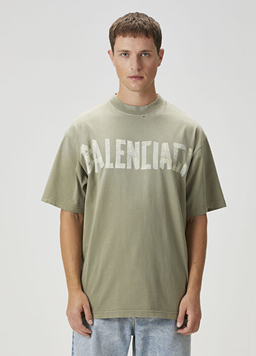 Balenciaga - Medium Fit Tape Type Haki T-shirt - Haki