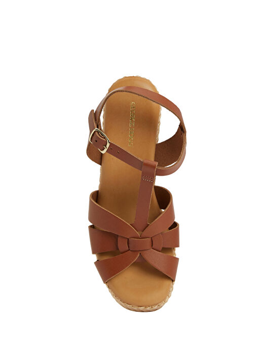 Taba Hasır Detaylı Kadın Deri Sandalet - Görsel 5