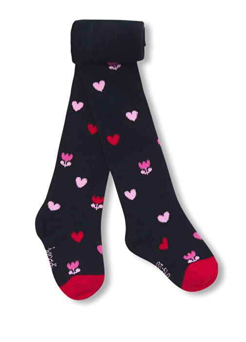 Jacadi Paris Navy Blue/Colorful Baby Girl Pantyhose with Heart Motif