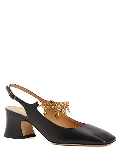 Siyah Deri Topuklu Ayakkabı - Görsel 3