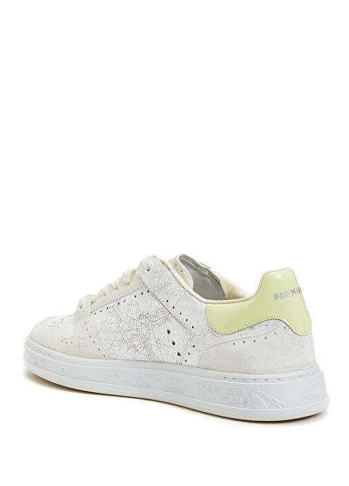 Quinn Beyaz Sarı Logolu Kadın Deri Sneaker - Görsel 4