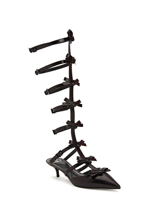 French Bows Siyah Topuklu Deri Sandalet - Görsel 3