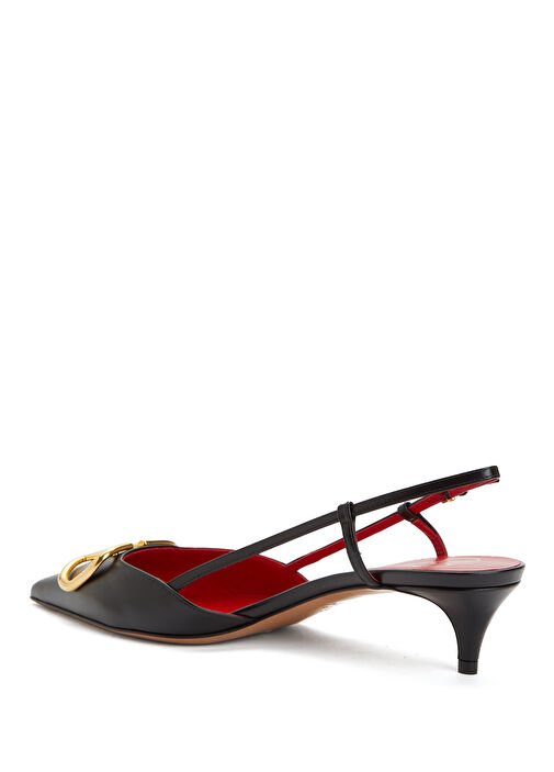 VLogo Siyah Deri Topuklu Ayakkabı - Görsel 4