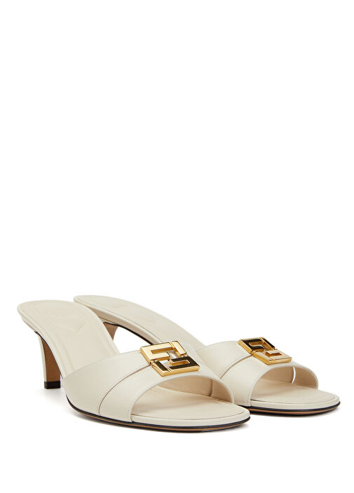 Beyaz Logo Tokalı Deri Terlik - Görsel 3