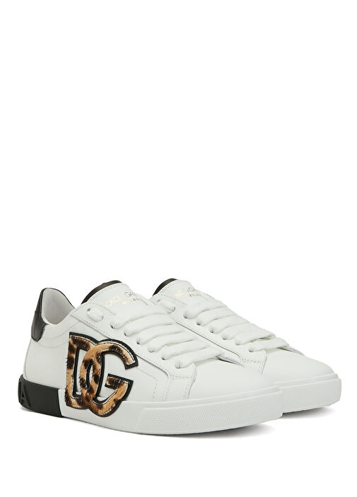 Beyaz Logo Detaylı Kadın Deri Sneaker - Görsel 3