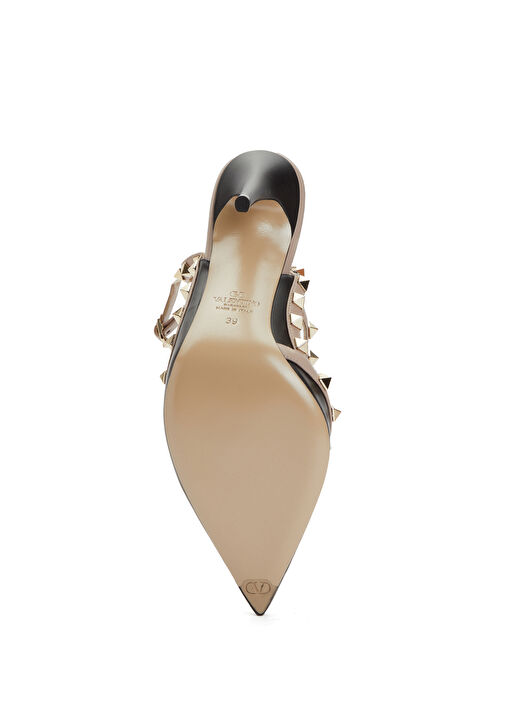 Rockstud Siyah Bej Deri Topuklu Ayakkabı - Görsel 6