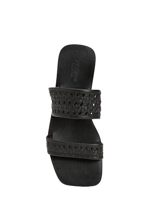 Siyah Örgü Bantlı Kadın Deri Terlik - Görsel 5