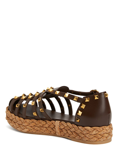 Rockstud Kahverengi Kadın Deri Espadril - Görsel 4