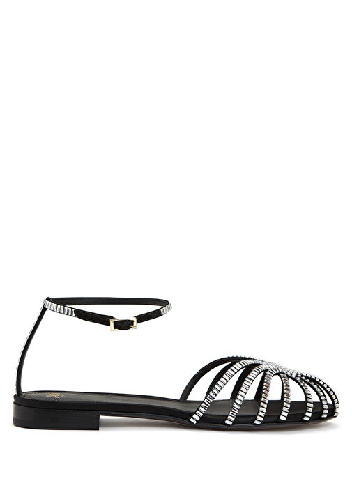 Siyah Geometrik Bantlı İpek Babet - Görsel 2