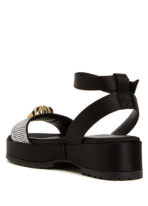 Siyah Gold Logolu Kız Çocuk Sandalet - Görsel 4