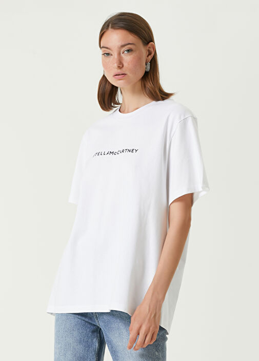 Stella McCartney Beyaz Kad n Beyaz Logo Bask l T shirt 1524509 Beymen