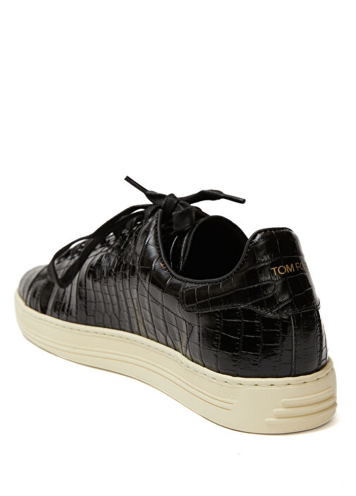 Siyah Krokodil Dokulu Erkek Deri Sneaker - Görsel 4