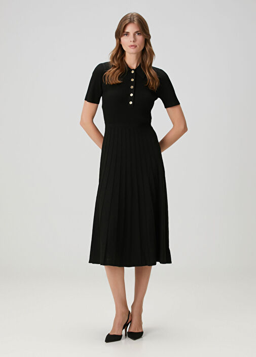 Michael Michael Kors - Black Midi Polo Knit Dress Michael Michael Kors - Black Midi Polo Knit Dress