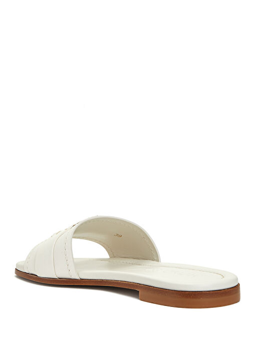 Beyaz Logo Detaylı Kadın Deri Terlik - Görsel 4