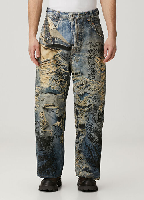 Acne Studios - Super Baggy Fit Blue Printed Jeans