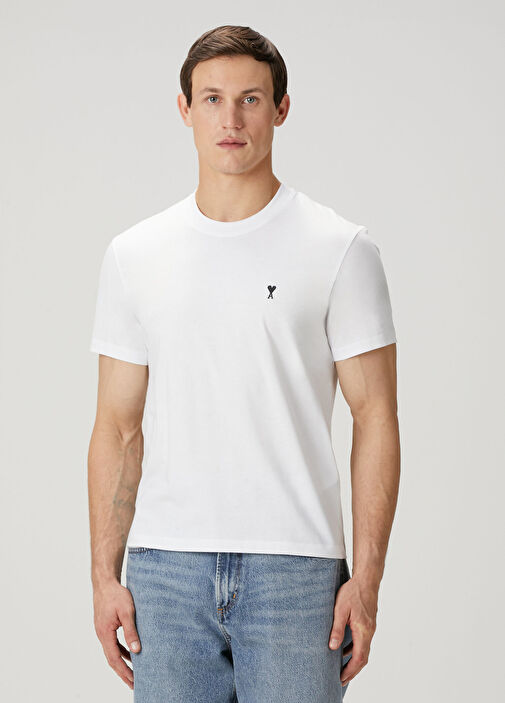 Ami Paris Beyaz Erkek Beyaz Logo Nakışlı T-shirt 1800300 | Beymen