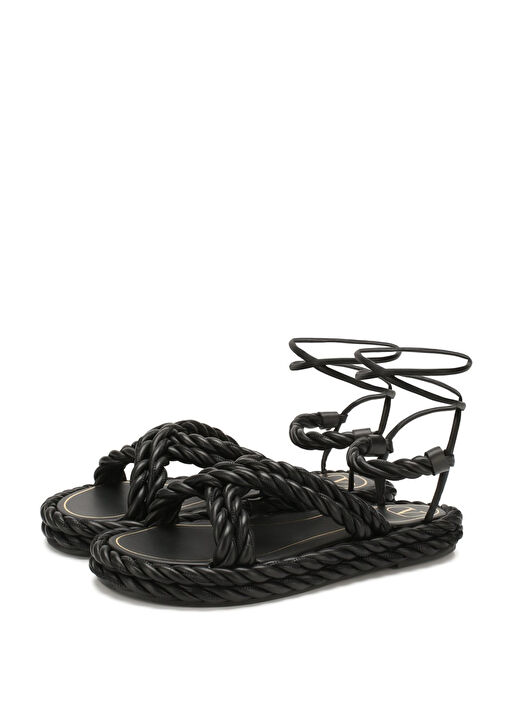 Siyah Kadın Deri Sandalet - Görsel 3