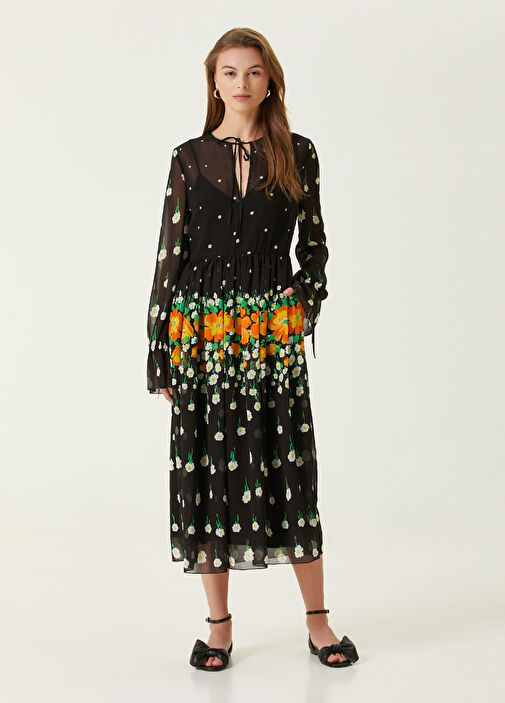 Red Valentino - Black Floral Midi Dress Red Valentino - Black Floral Midi Dress