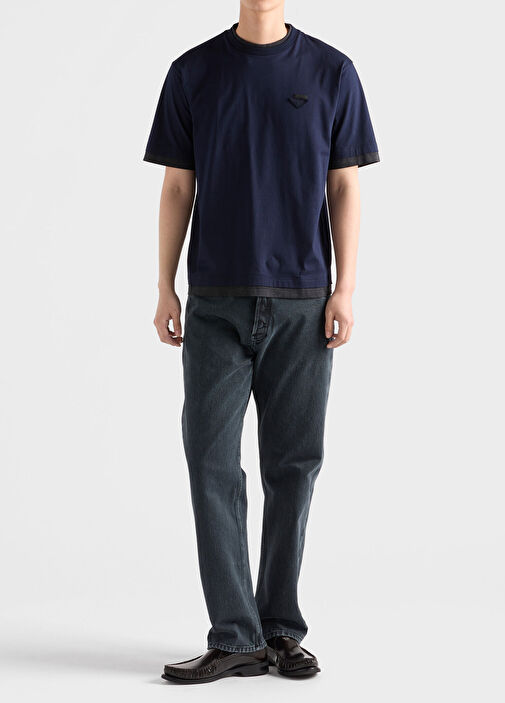 Prada Mavi Erkek Mavi Pamuklu Kısa Kollu Erkek T-shirt 1823232