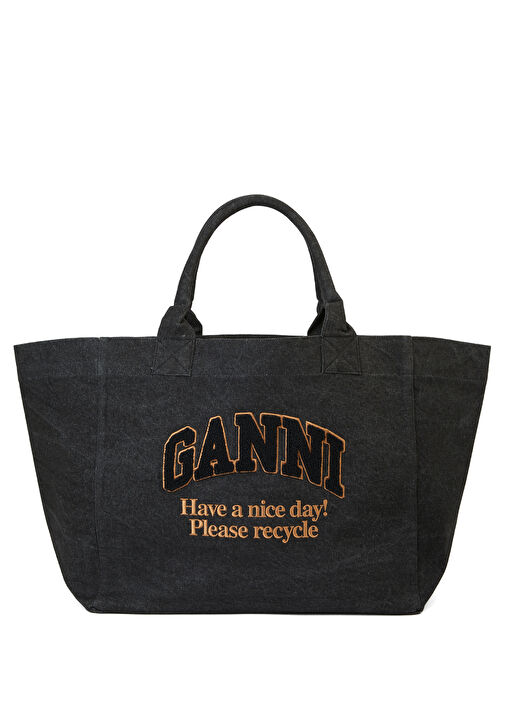トートバッグ Ganni Borsa Shopping Xxl In Cotone Organico Phantom Black XXL Tote | GANNI CA