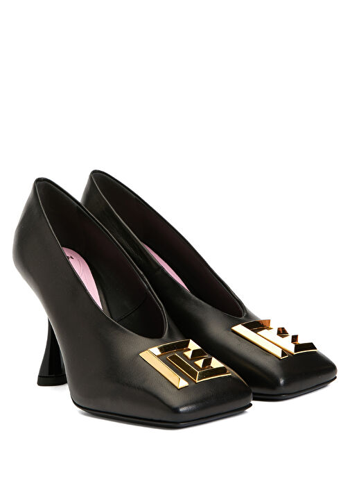 Siyah Deri Topuklu Ayakkabı - Görsel 3