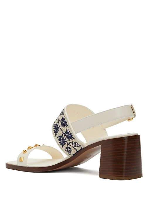 Rockstud Ekru Mavi Kadın Deri Sandalet - Görsel 4